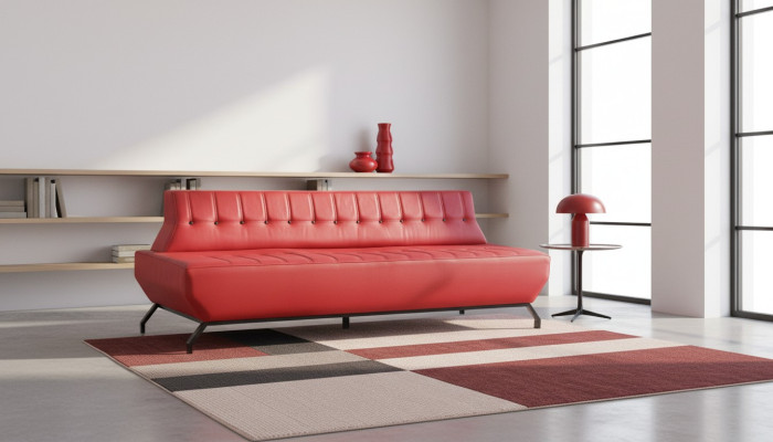 Couch Art Deco Design Red 3-Seater Sofa Seating Furniture Chesterfield Buttons