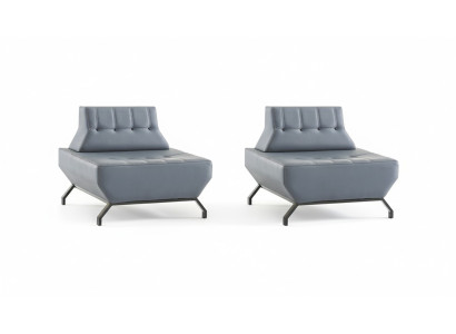 Armchair Leather Stainless Steel Set Armchair Art Deco Gray Modern Chesterfield