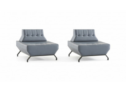 Armchair Leather Stainless Steel Set Armchair Art Deco Gray Modern Chesterfield