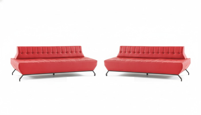 Sofa Set Stainless Steel Leather Chesterfield 2-Seater Sofas Leather Art Deco Red