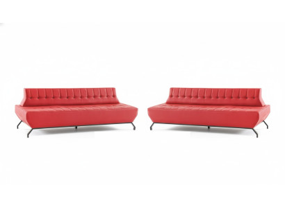 Sofa Set Stainless Steel Leather Chesterfield 2-Seater Sofas Leather Art Deco Red