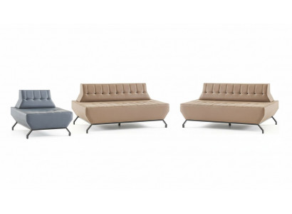Sofa set Deco leather sofas set beige 2-seater gray armchair sofa set