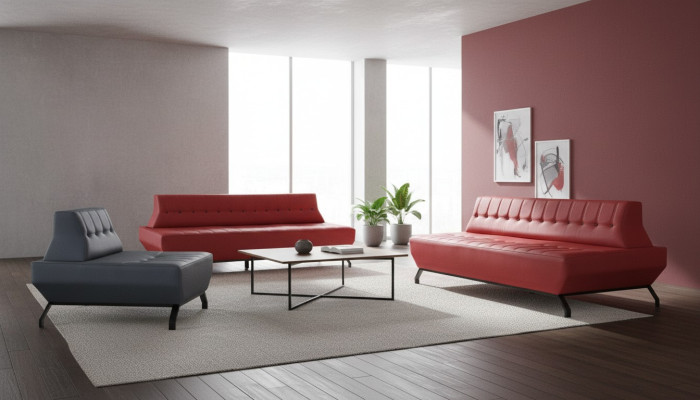 Sofa set red 3-seater gray armchair Art Deco sofas Chesterfield leather couch