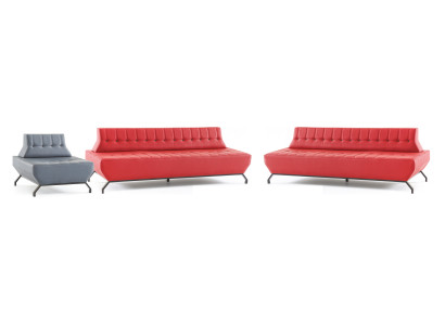 Sofa set red 3-seater gray armchair Art Deco sofas Chesterfield leather couch