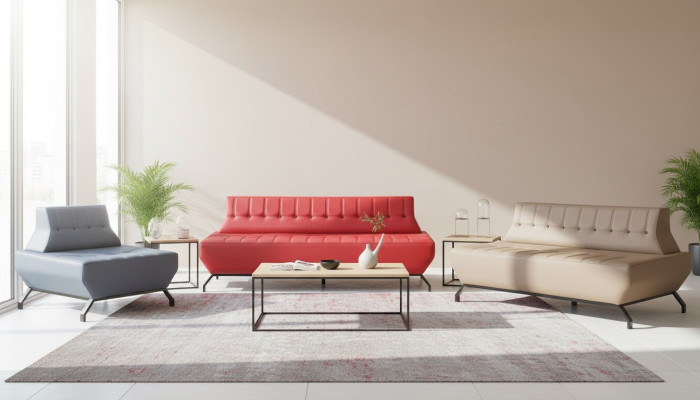 Complete Sofa Set Red 3-Seater Beige 2-Seater Gray Armchair Art Deco Leather