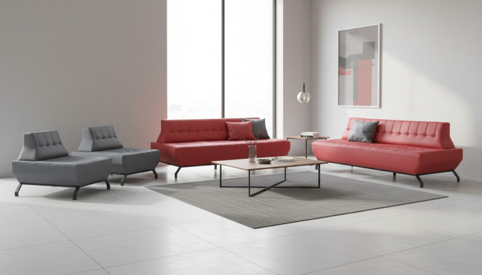 Modern sofa set red 3-seater gray armchair Chesterfield Chesterfield
