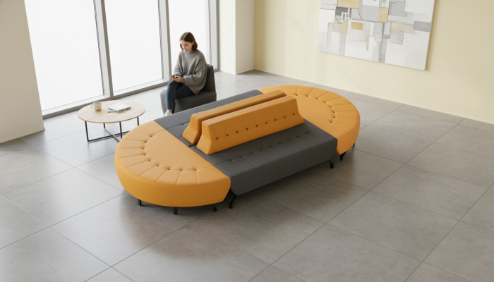 Oval Sofa Large Study Foyer Art Deco Leather Yellow Gray Leather Sofa