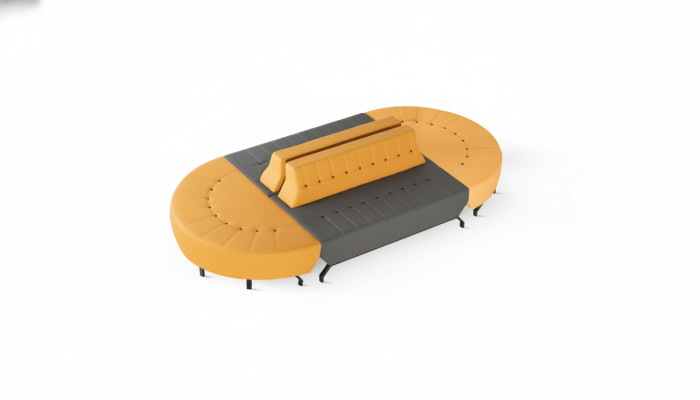 Oval Sofa Large Study Foyer Art Deco Leather Yellow Gray Leather Sofa