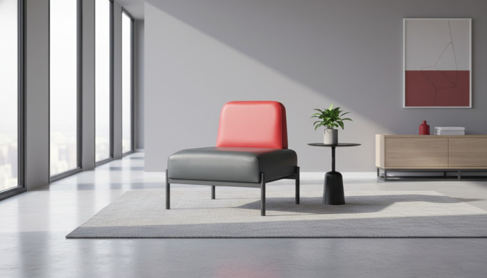 Black Red Leather Sofa Hallway Art Deco Leather Armchair Stainless Steel 1-Seater