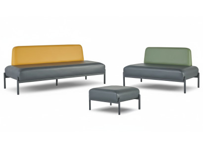 Complete Set 3-Seater 2-Seater Armchair Black Yellow Green Art Deco Leather