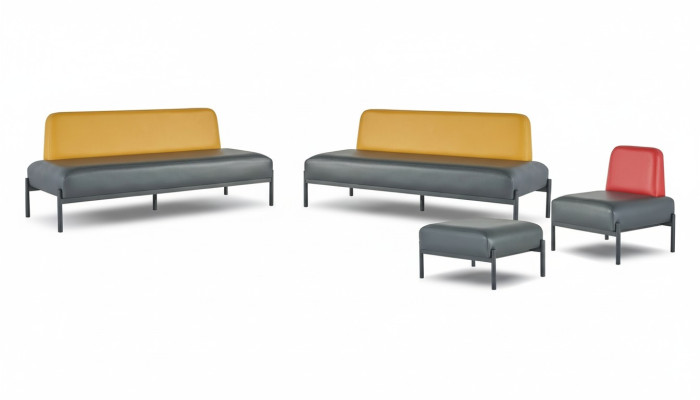 Sofas 3-seater armchair footstool black yellow red Art Deco leather complete
