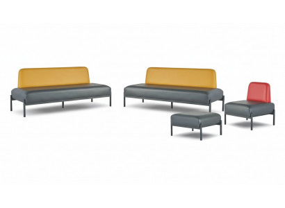 Sofas 3-seater armchair footstool black yellow red Art Deco leather complete