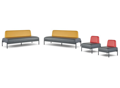 Complete leather sofas, 3-seater armchair, black Art Deco stainless steel, red, yellow