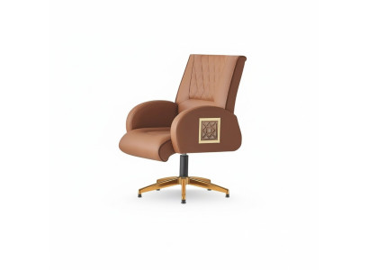 Office Chair Brown Stainless Steel Modern Leather Office Study 1-Seater Gold