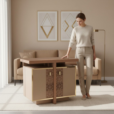 Light brown wood dresser, modern, rectangular, storage, study, office