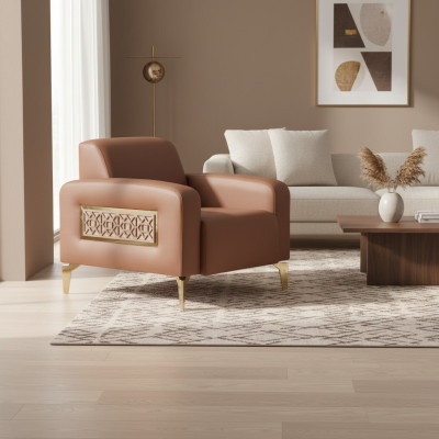 Brown leather armchair stainless steel recliner soft modern 1-seater armrests