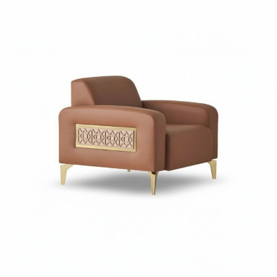 Brown leather armchair stainless steel recliner soft modern 1-seater armrests