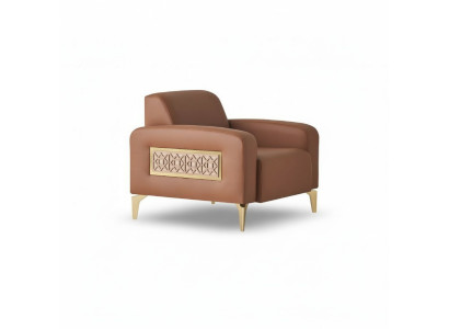 Brown leather armchair stainless steel recliner soft modern 1-seater armrests