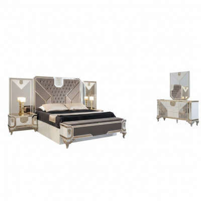 Bedroom set bed 2x nightstands bench wardrobe dresser luxury 6-piece set