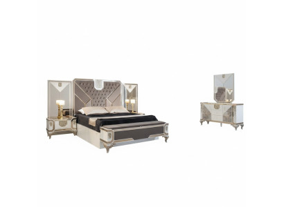 Bedroom set bed 2x nightstands bench wardrobe dresser luxury 6-piece set