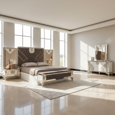 Bedroom set bed + 2x nightstands + dresser 5-piece modern furniture