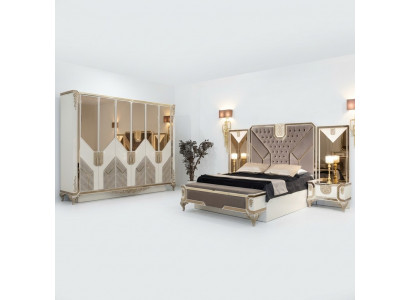Bedroom set: bed + 2x nightstands + wardrobe, 5-piece complete furniture wood