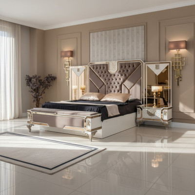 Luxury Bedroom Set Bed + 2x Nightstands 3 Piece Modern Furniture Wood