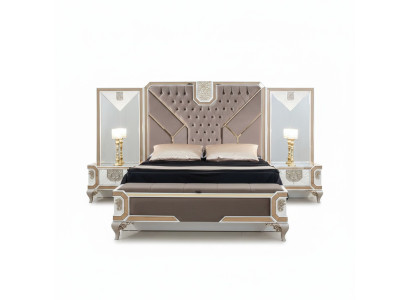 Luxury Bedroom Set Bed + 2x Nightstands 3 Piece Modern Furniture Wood