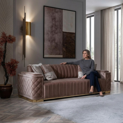 Modern pink fabric 3-seater