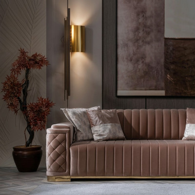 Modern pink fabric 3-seater
