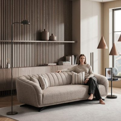 Modern gray fabric 3-seater sofa