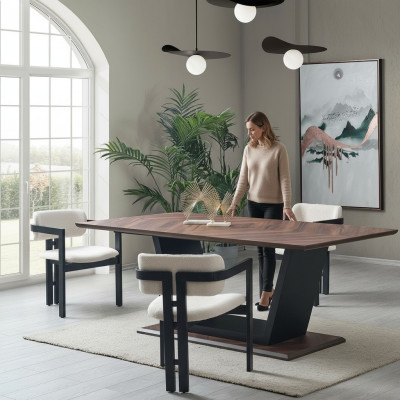 Luxury dining table for the living room made of wood and steel, new design