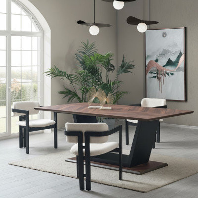 Luxury dining table for the living room made of wood and steel, new design