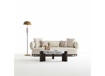 Modern 3-seater sofa in luxury fabric and wood