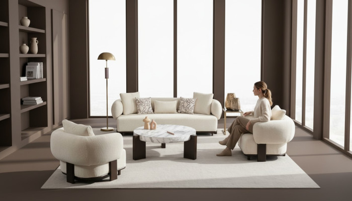 2x sofa set 3-seater white modern design
