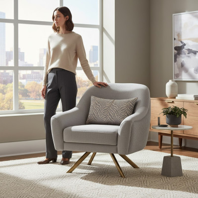 Modern wooden chair with one seat and upholstery