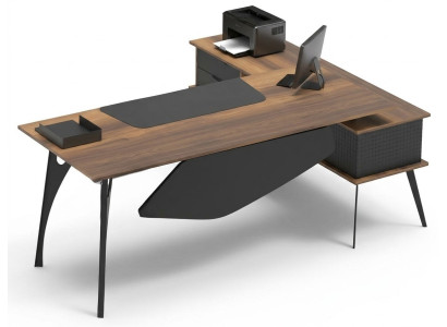 Work table L-shape corner desk storage table brown black