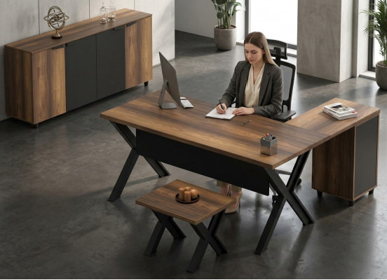 Office furniture, study room, table, sideboard, coffee table, brown, black