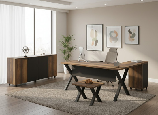 Office furniture, study room, table, sideboard, coffee table, brown, black