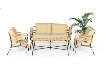 Moderne Beige Gartenmöbel Luxus Sofagarnitur Sofa 3 Sitzer Sessel Couchtisch Neu