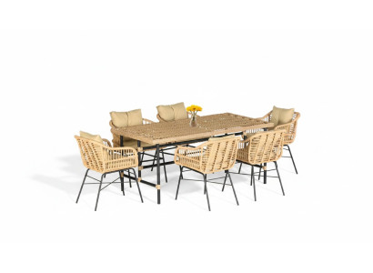 Hochwertiges Rattan Set Garten Möbel Essgruppe 7 tlg. Esstisch Stühle Modern Lux