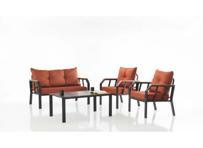 Sitzgruppe Sitzgruppe Gartenmöbel Sitz Orange Couchtisch Set 4tlg Sofa