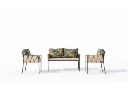 Sitzgruppe Sitzgruppe Sitzer Grün Set 3tlg Sofa Gartenmöbel Sessel