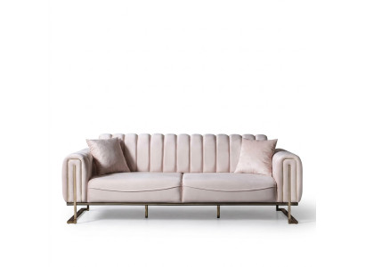 Design Wohnzimmer Luxus Sofa 3 Sitzer Sofa Beige Textil Hochwertig Modern