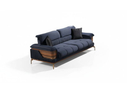 Dreisatzsofa Wohnzimmer 3-Sitzer Sofa Polster Möbel Stoff Blau Modern Couch