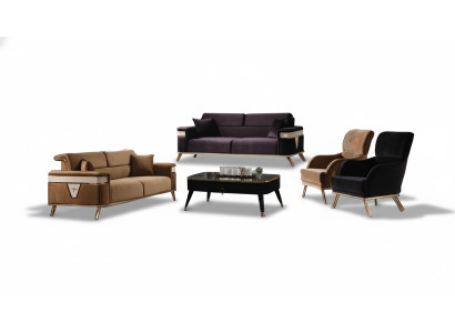 Wohnzimmer Set Sofa 3+3+1+1 Sitzer Sessel Couch Lila Braun Sofagarnituren 4tlg