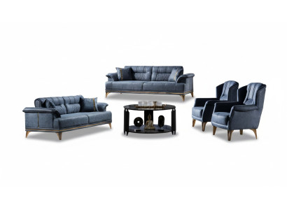 Sofagarnitur Wohnzimmer Set Sofa 3+3+1+1 Sitzer Polster Blau 4tlg Modern Möbel