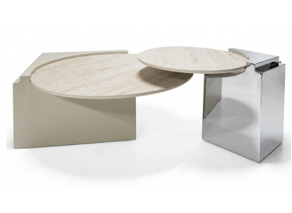 Moderner Luxus Couchtisch  Doppel-Set 2x runde Design Tische fürs Wohnzimmer