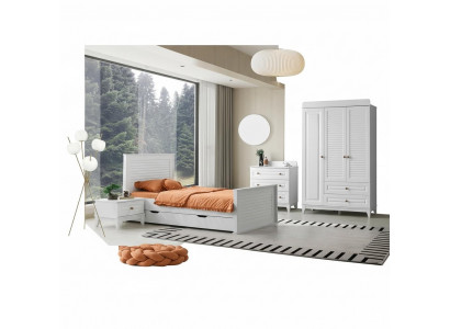 Kinderzimmer Set 4tlg. Bett Nachttisch Kommode und Kleiderschrank stilvoll