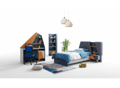 Schlafzimmer  Set Kinderzimmer Bett Nachttisch Schreibtisch Buecherregal Blau